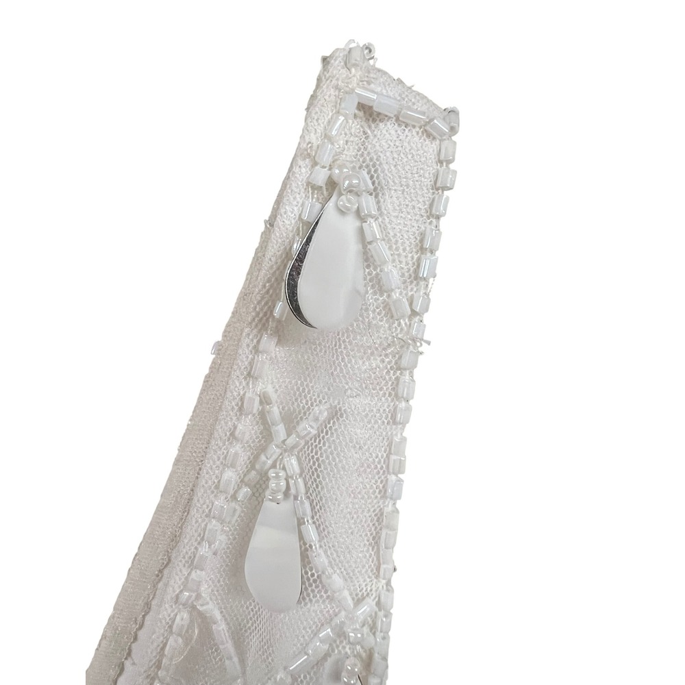 Liv Foster Beaded Sequin Lattice V-Neck Mini Dress Ivory Silver Size 6 - Picture 7 of 7